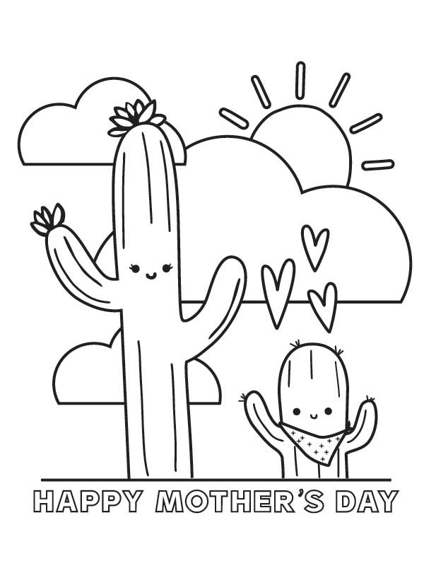 Kolorowanka online: Kolorowanka uśmiechnięte kaktusy szczęśliwego dnia matki